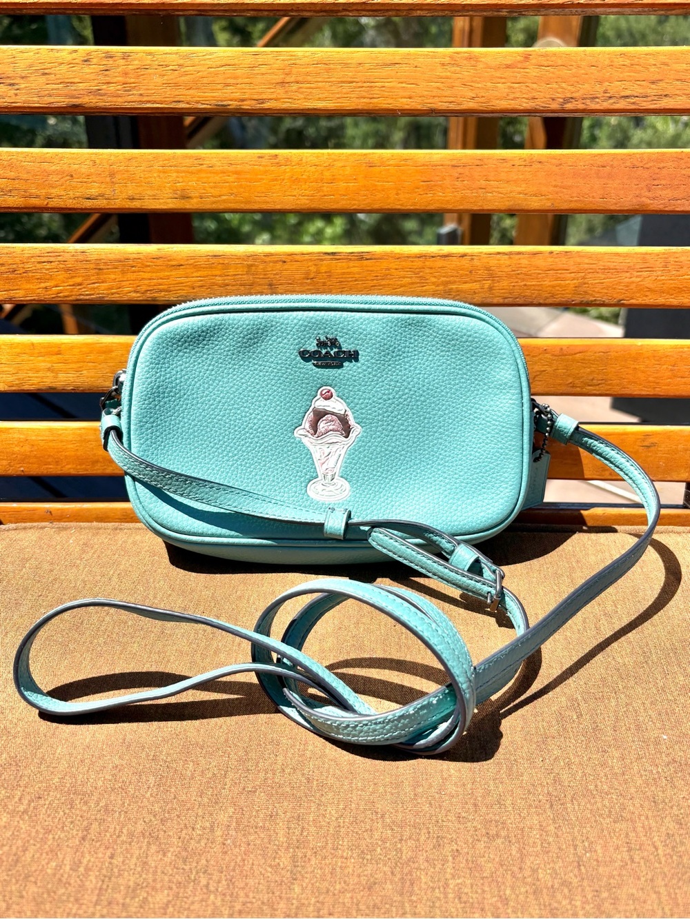 COACH BLUE GREEN LEATHER ICE CREAM SUNDAE CROSSBODY BAG POUCH
